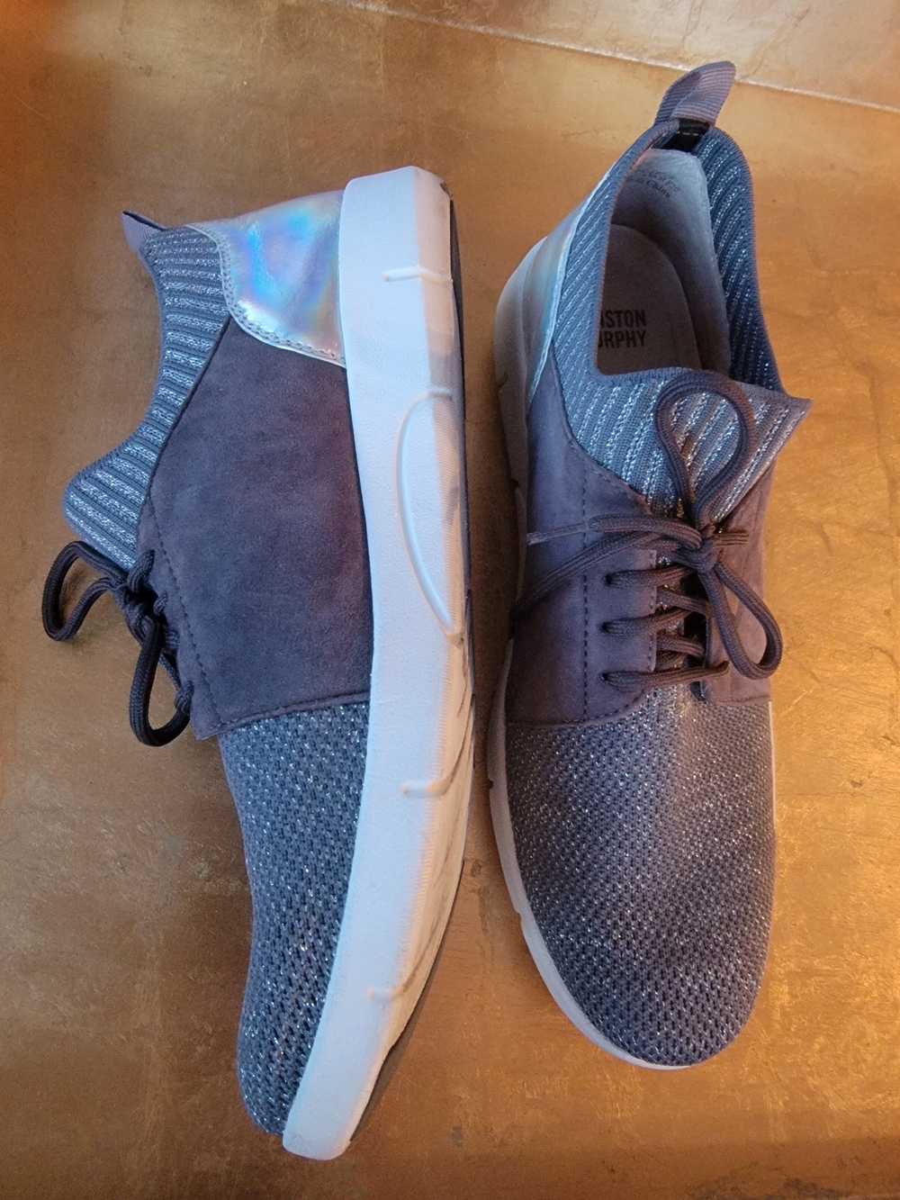 Johnson & Murphy Grey Silver Knit Holographic Sneakers Womens Size 9.5